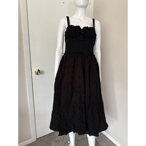 Commense Black Spaghetti Strap Midi Dress Ruffle Hem Cami Summer Cocktail S - Picture 5 of 10